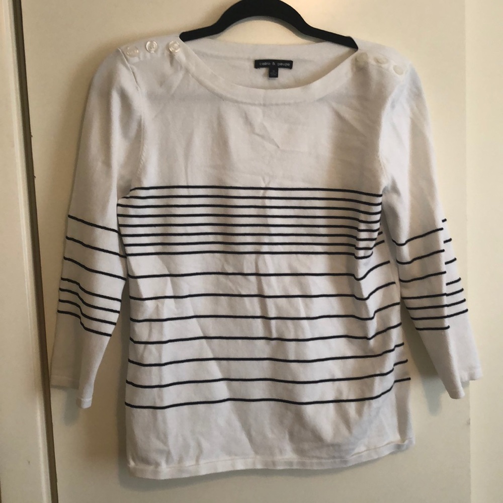 White & Black Striped 3/4 Length Sweater